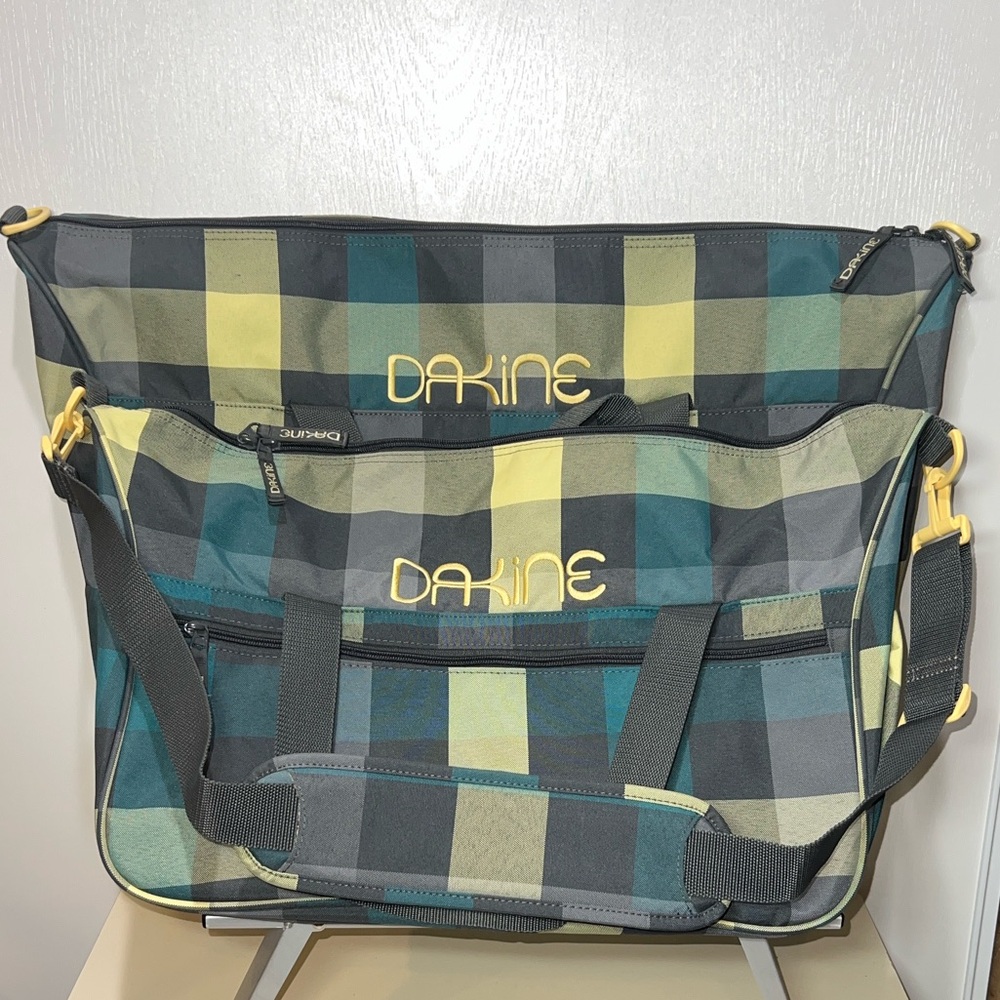 Dakine Unisex Gray/Teal/Yellow Plaid Small & Large Duffle Bag Set of 2